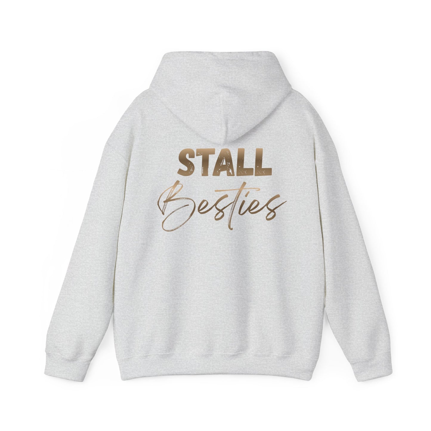 Stall Besties Hoodie — Cozy Friendship Pullover with Gold Script Back Design