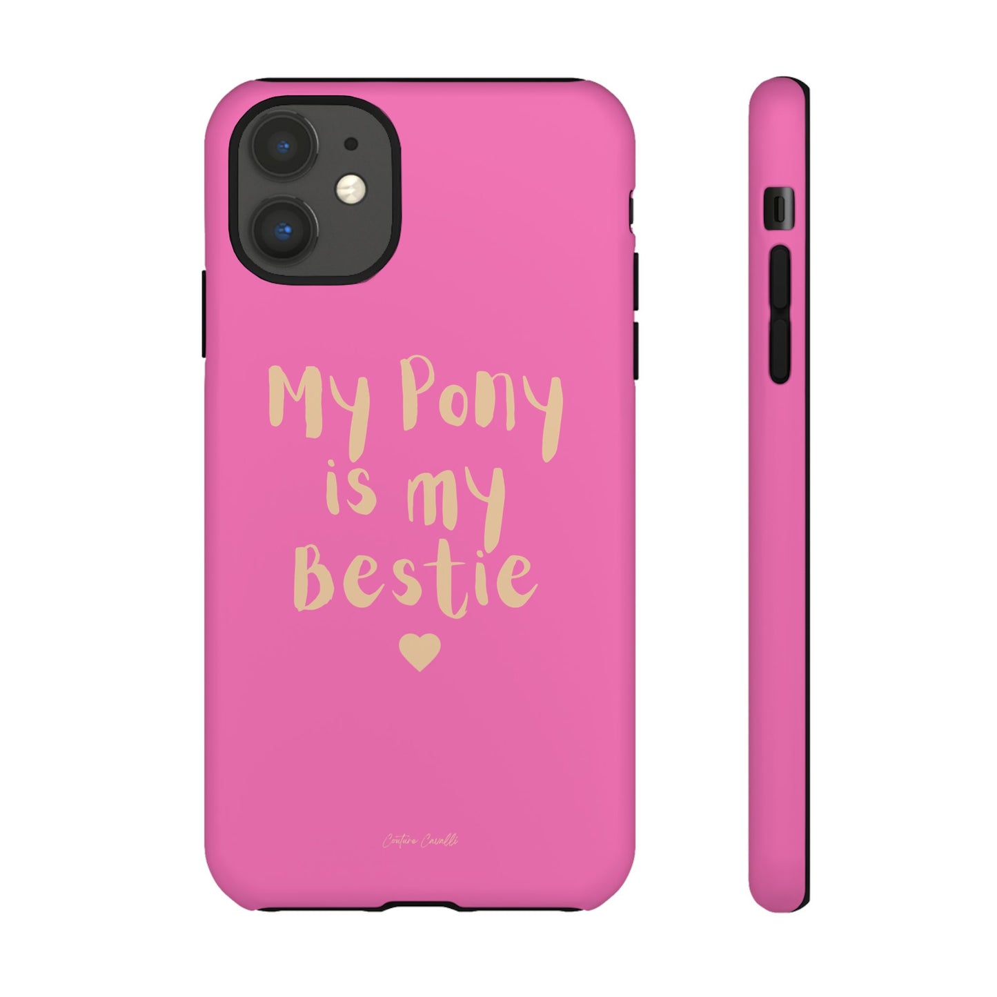 Pink 'My Pony Is My Bestie' Tough Phone Case I Handyhülle I Personalisiert mit Ponynamen