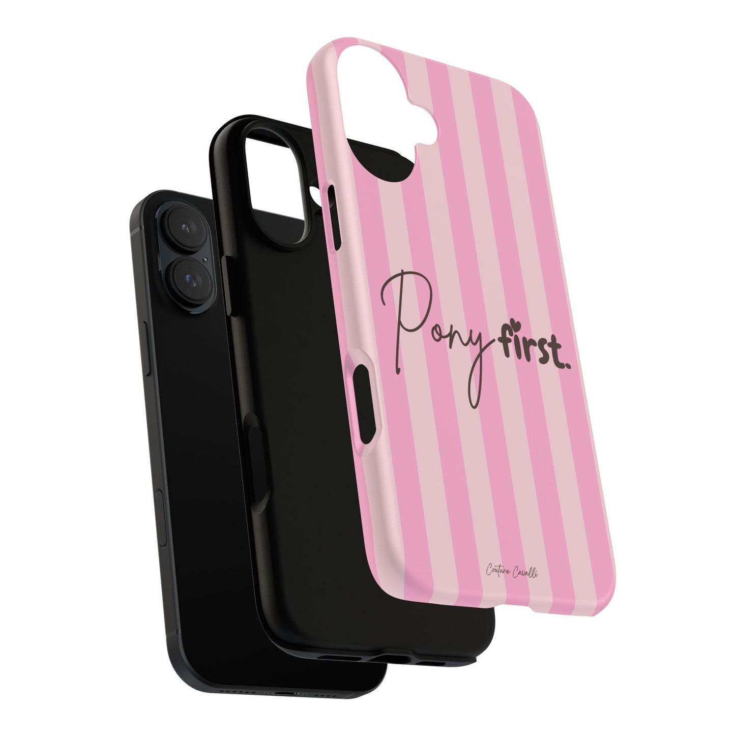 Pony First Phone Case — Pink Striped Tough Case for Horse Lovers