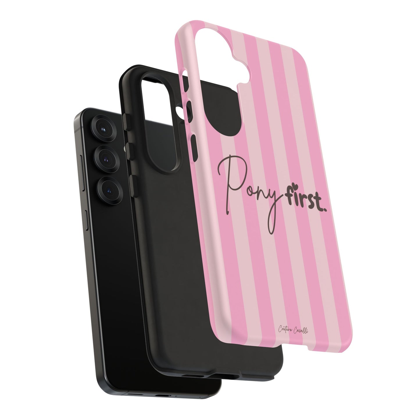Pony First Phone Case — Pink Striped Tough Case for Horse Lovers
