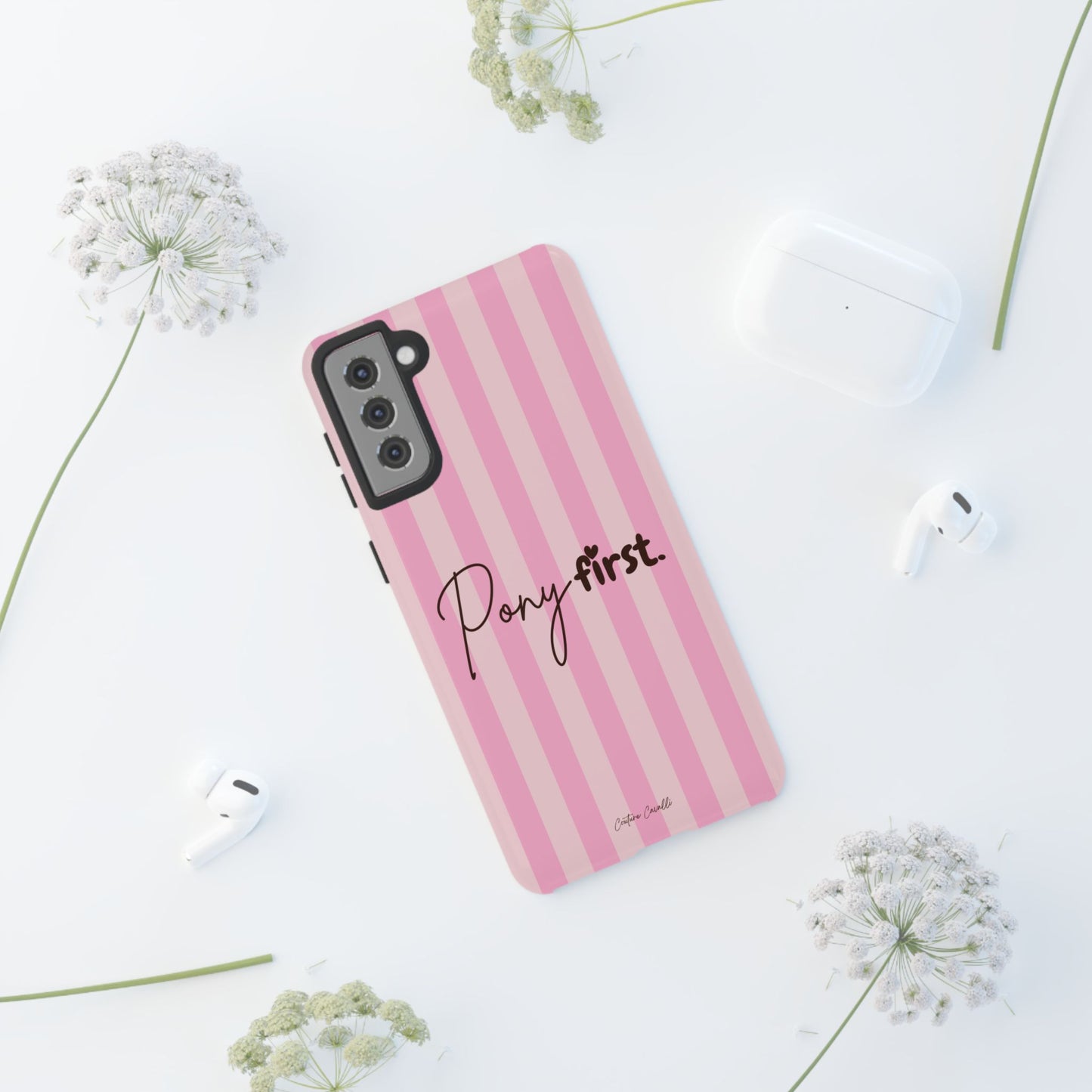 Pony First Phone Case — Pink Striped Tough Case for Horse Lovers