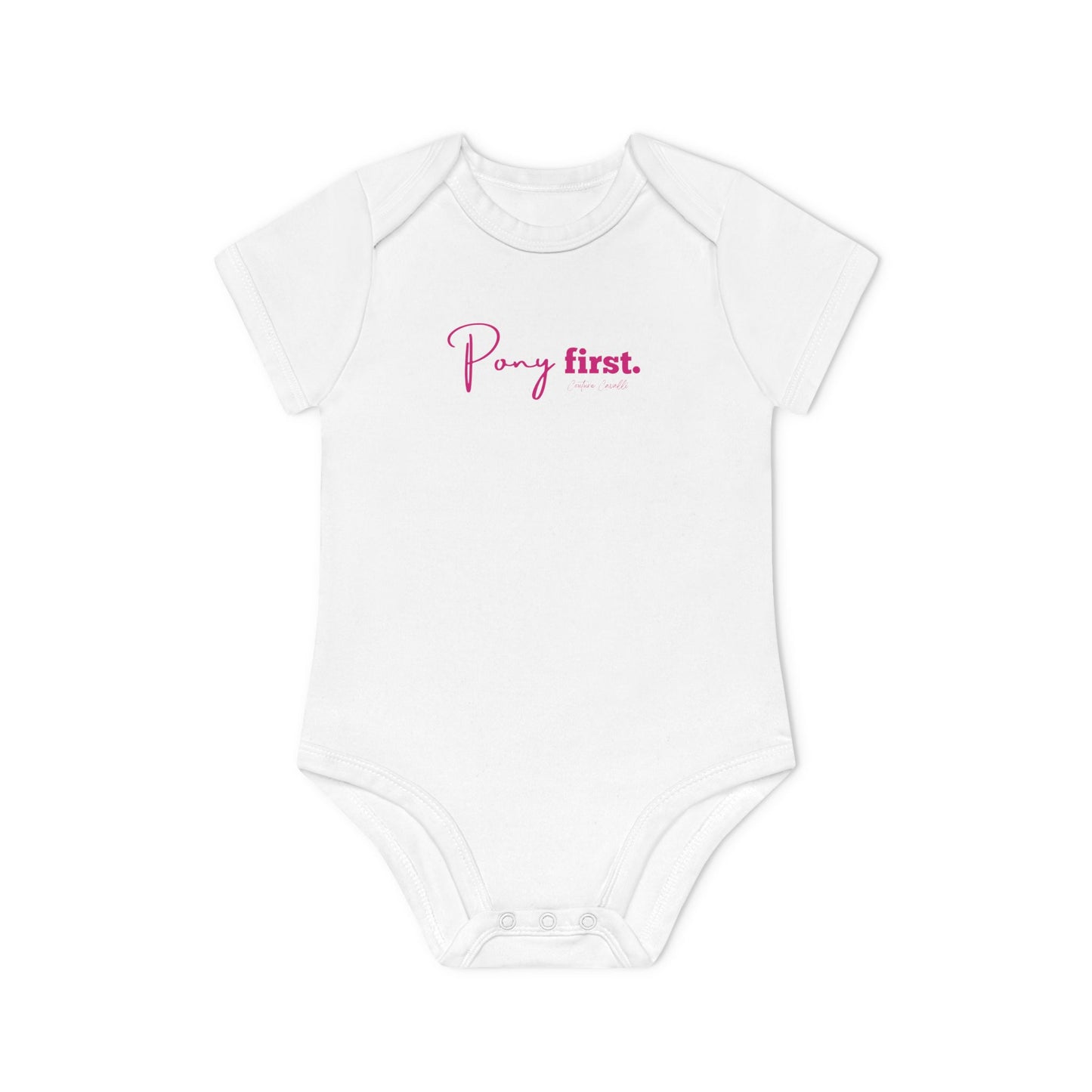 Pony First Baby Body – Pferdeliebe Body | Stall Baby Outfit | Reitsport Geschenkidee