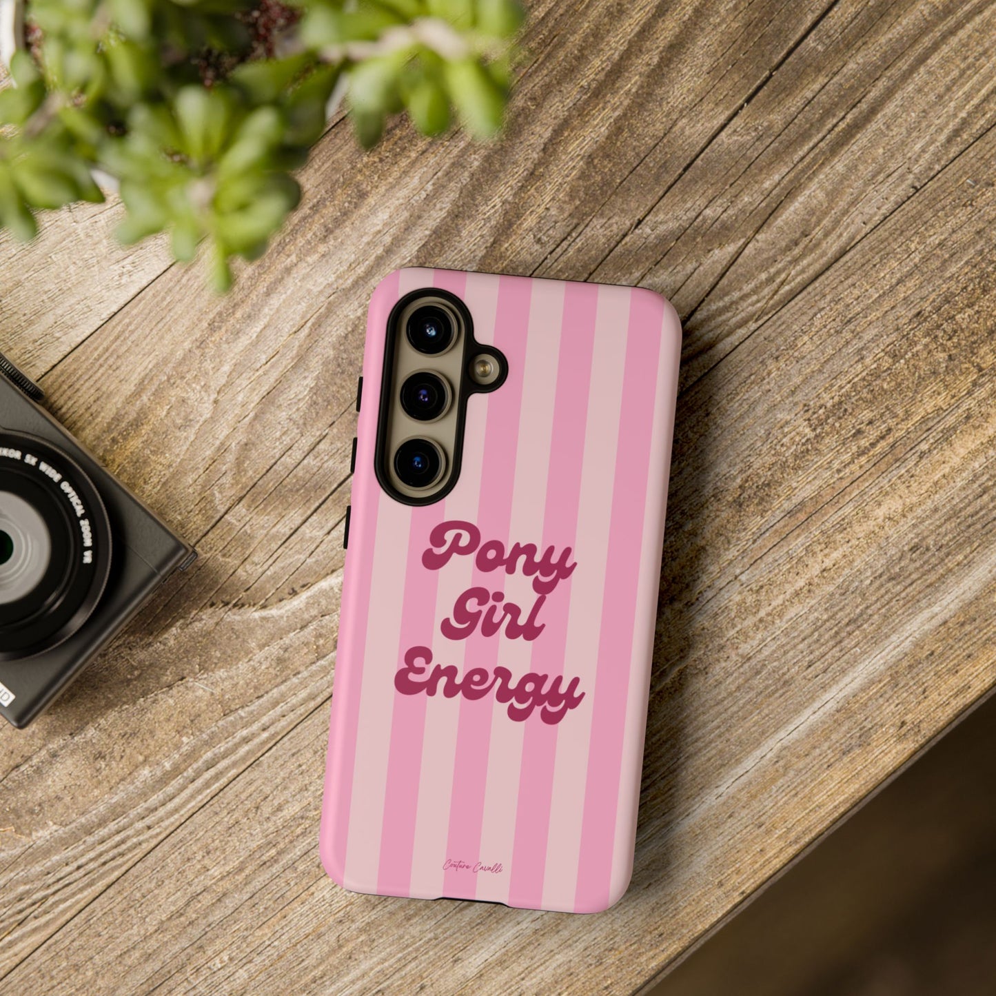 Pony Girl Energy Tough Phone Case — Pink Striped Protective Cover