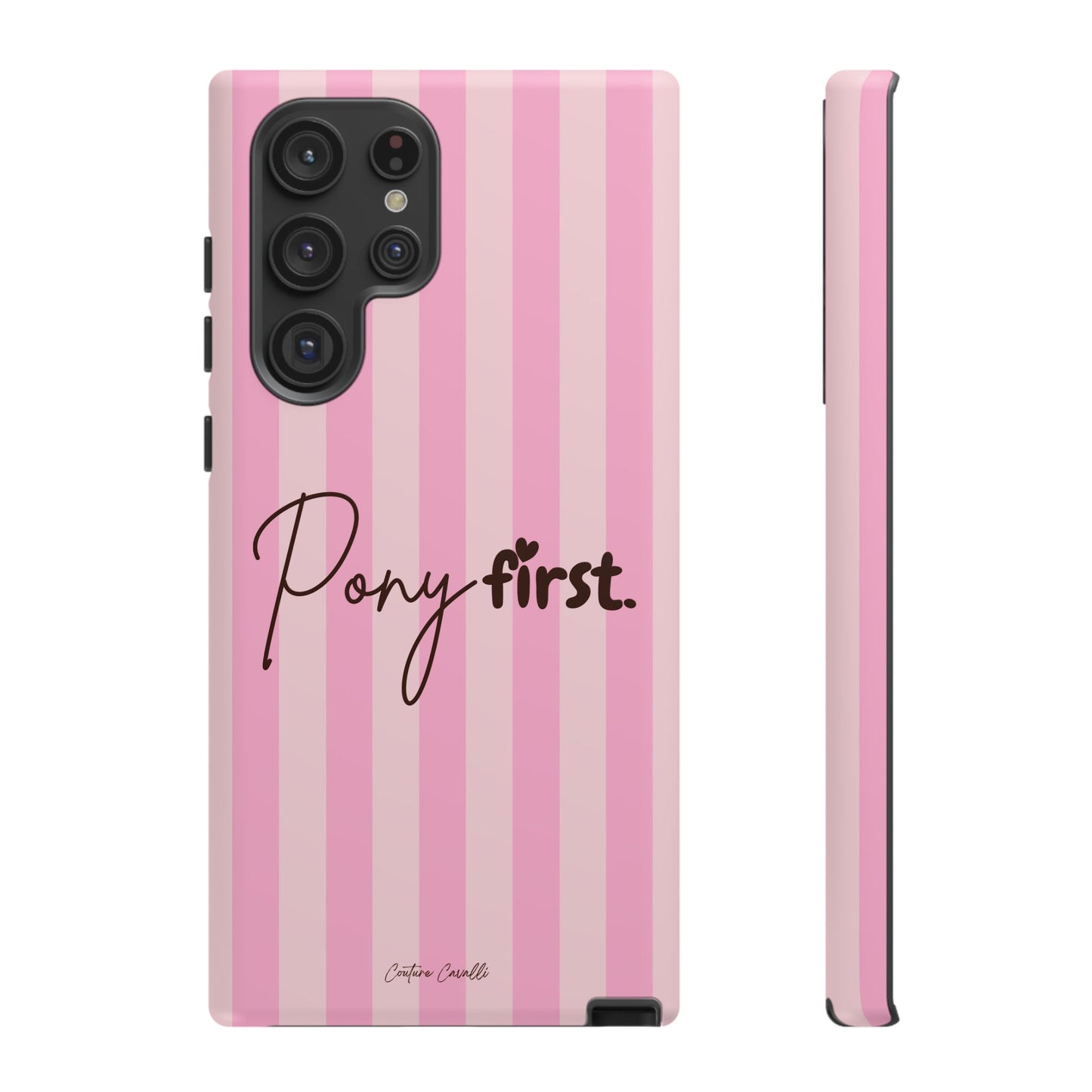 Pony First Phone Case — Pink Striped Tough Case for Horse Lovers