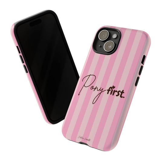 Pony First Phone Case — Pink Striped Tough Case for Horse Lovers