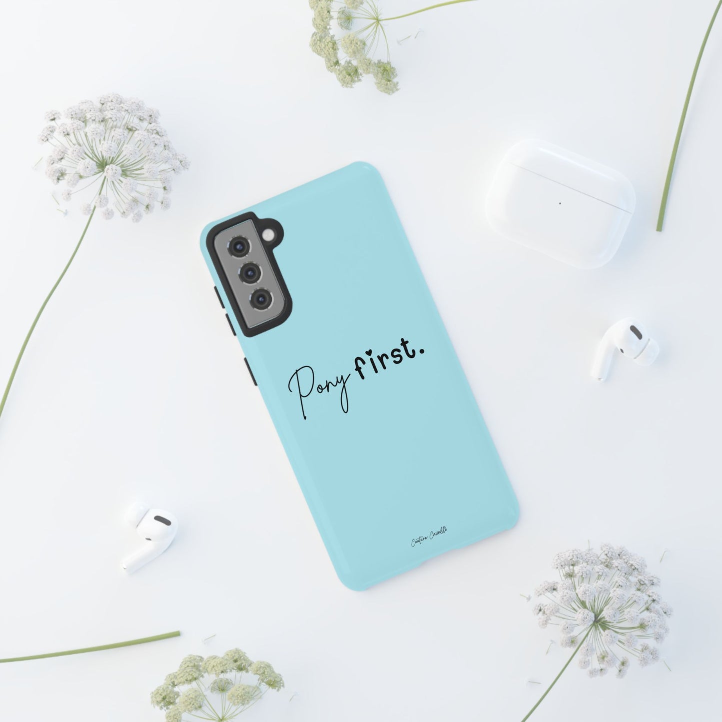 Pony First Phone Case - Protective Tough iPhone Cover with Minimalist Equestrian Script