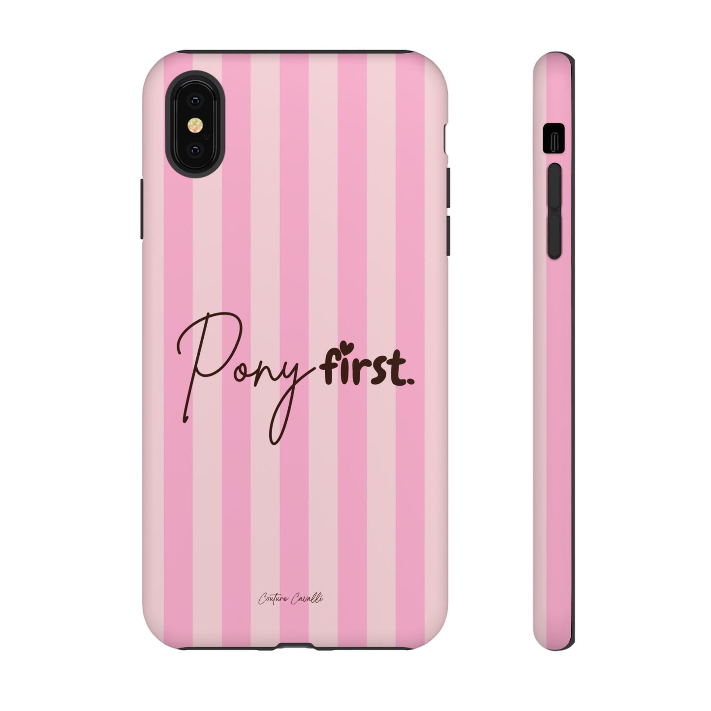 Pony First Phone Case — Pink Striped Tough Case for Horse Lovers