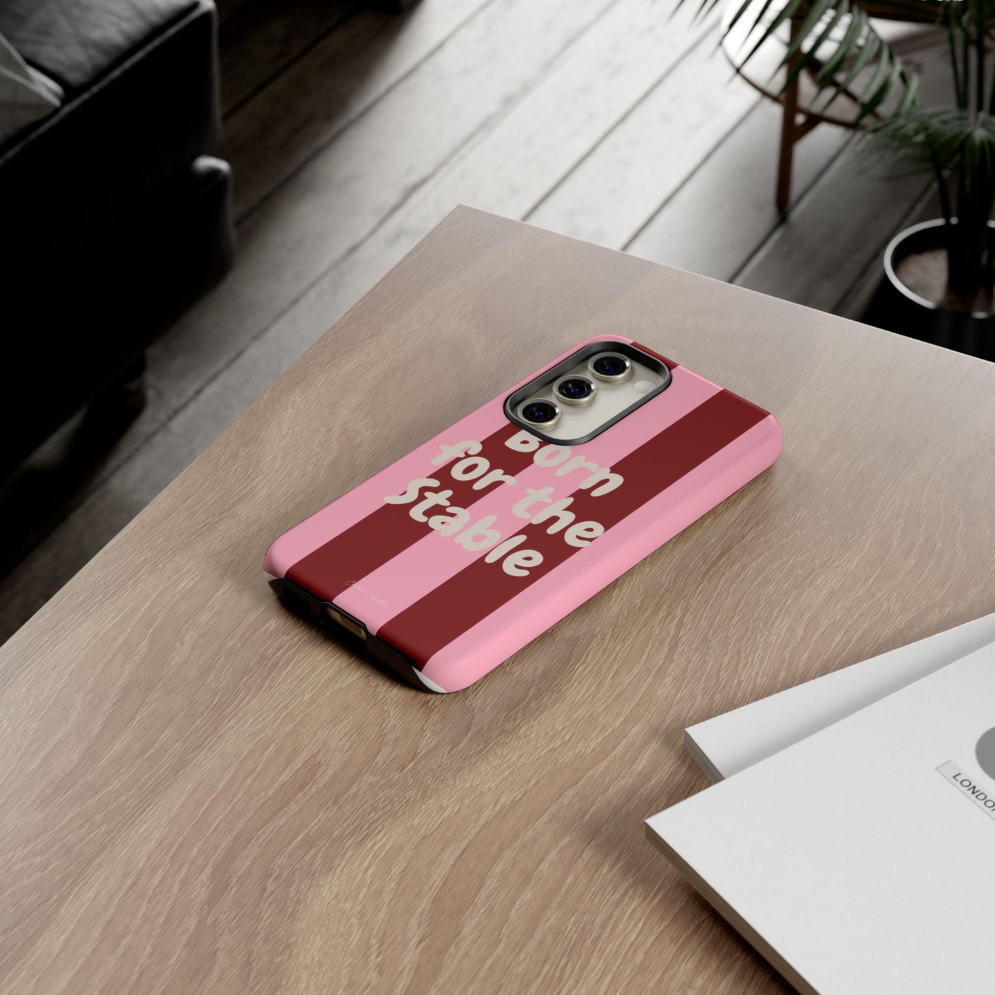 Phone Case — "Born for the Stable" Pink Striped Protective Tough Case