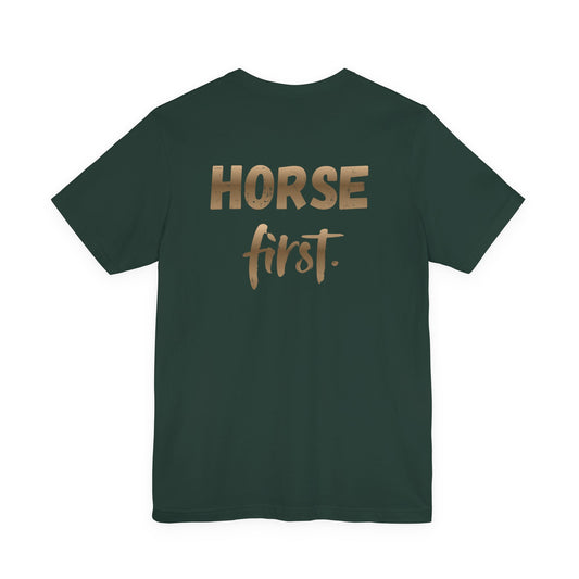 Horse First T-Shirt Damen I Reitsport mit Rückenprint I Statement Pferdeliebe I Reitsport Mode Frauen I Couture Cavalli