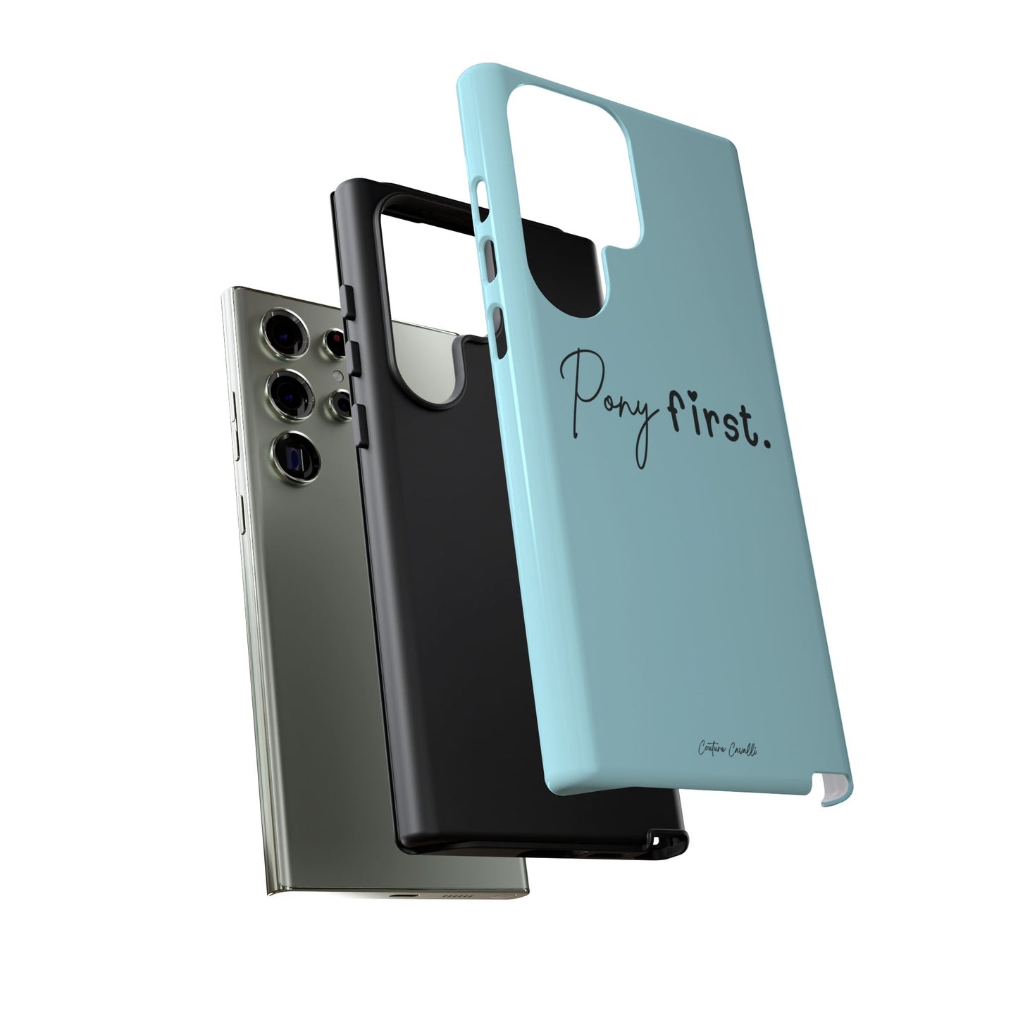 Pony First Phone Case - Protective Tough iPhone Cover with Minimalist Equestrian Script