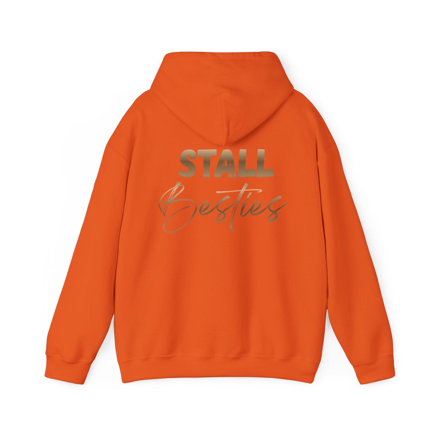 Stall Besties Hoodie — Cozy Friendship Pullover with Gold Script Back Design