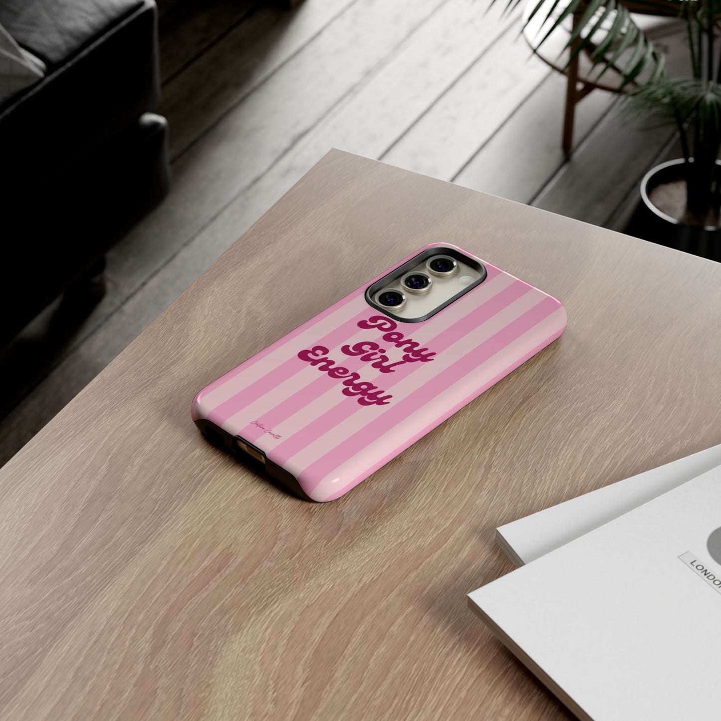 Pony Girl Energy Tough Phone Case — Pink Striped Protective Cover