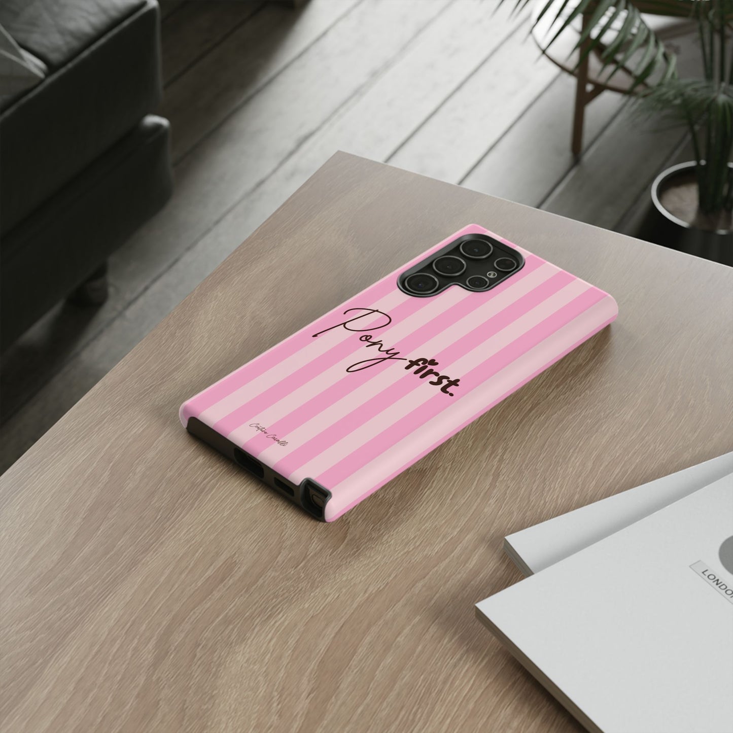 Pony First Phone Case — Pink Striped Tough Case for Horse Lovers