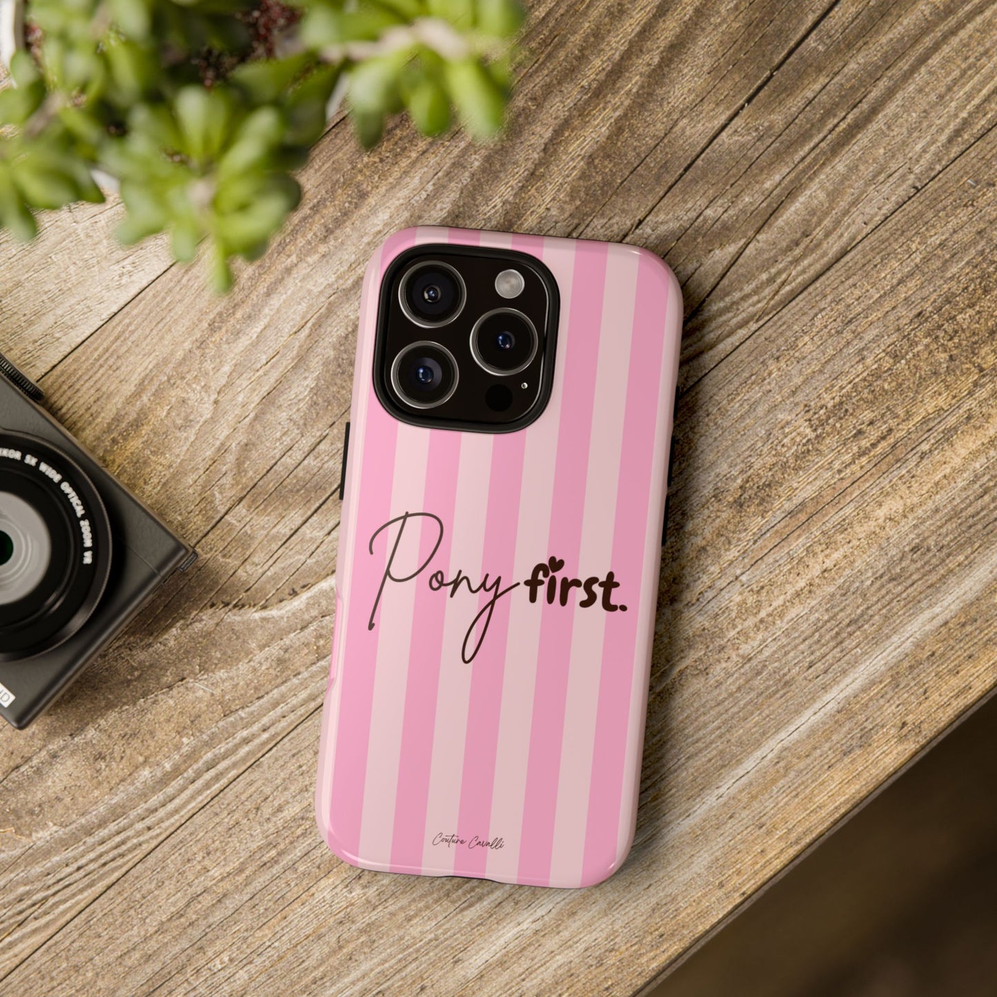 Pony First Phone Case — Pink Striped Tough Case for Horse Lovers