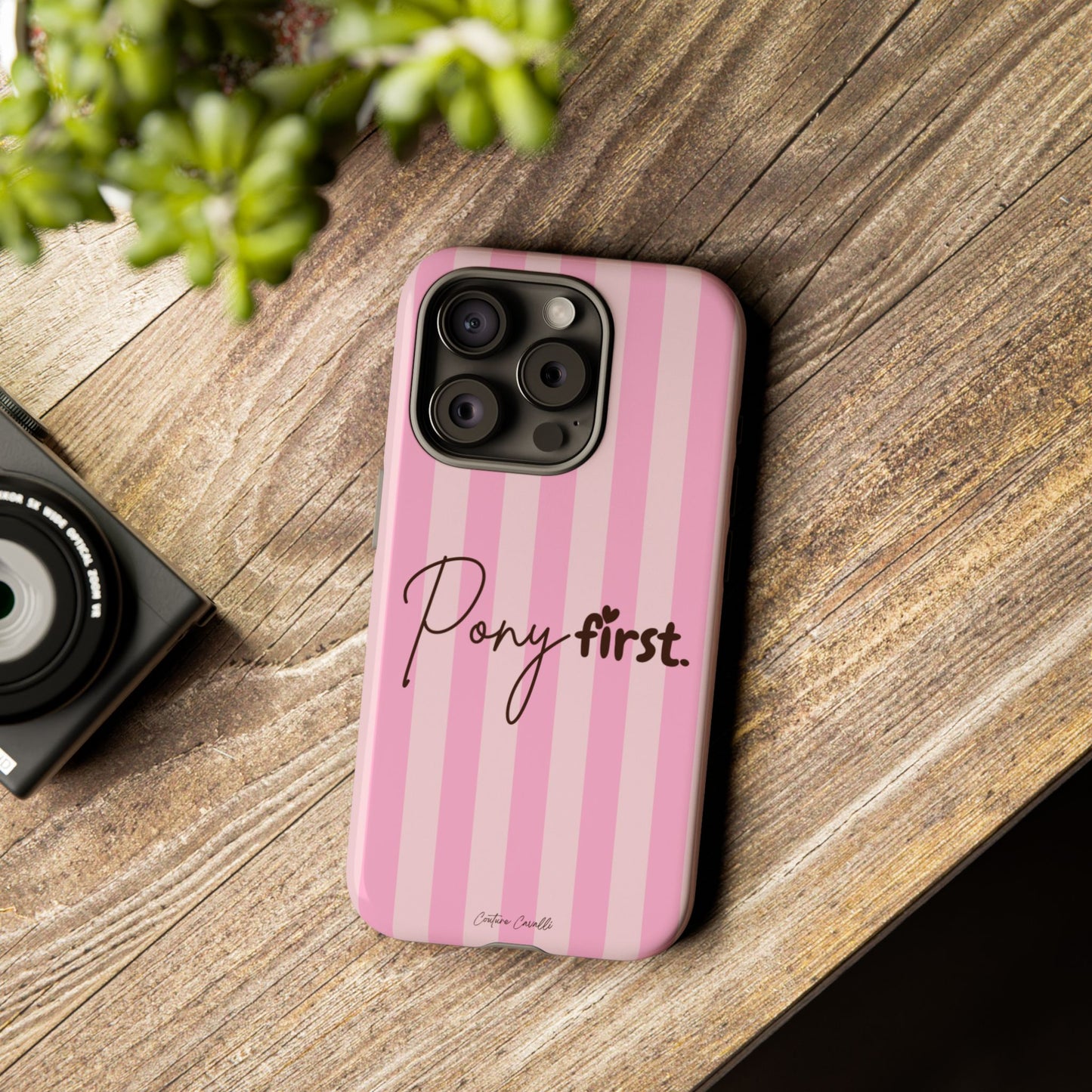 Pony First Phone Case — Pink Striped Tough Case for Horse Lovers