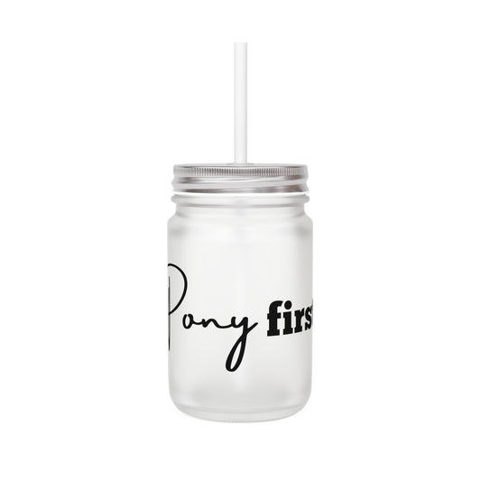 Pony first. 2 - Trinkglas mit Deckel & Strohhalm - Reiter Lifestyle Tumbler für Kinder & Erwachsene I Geschenk für Pony Fans