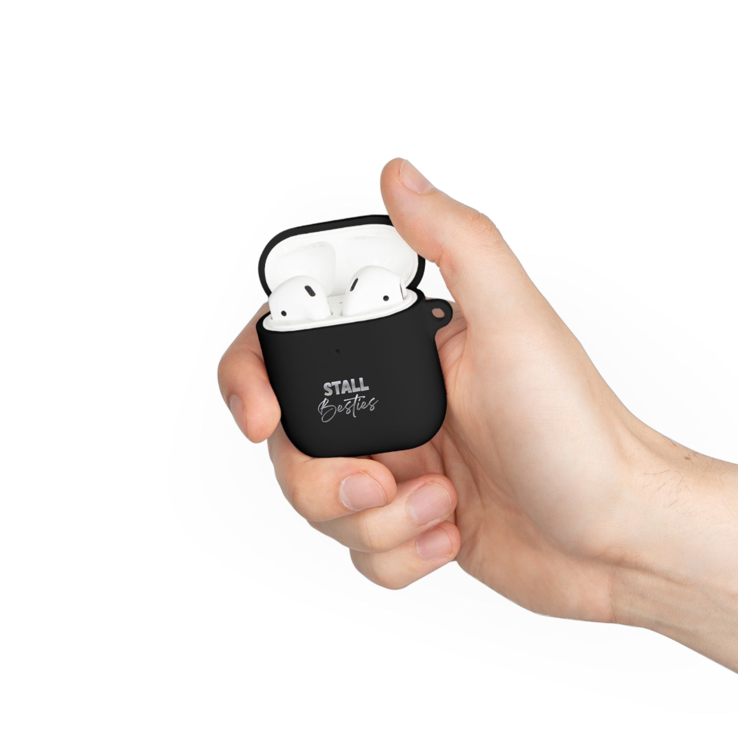 Minimal Personalized AirPods Case Cover — Custom Name Script with Carabiner