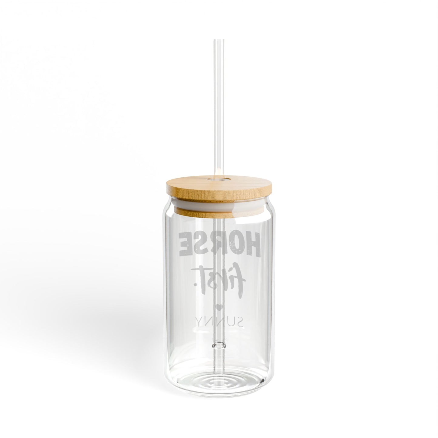 Personalisiertes Horse first Trinkglas mit Pferdenamen - Glas mit Bambusdeckel & Strohhalm für Pferdeliebhaber