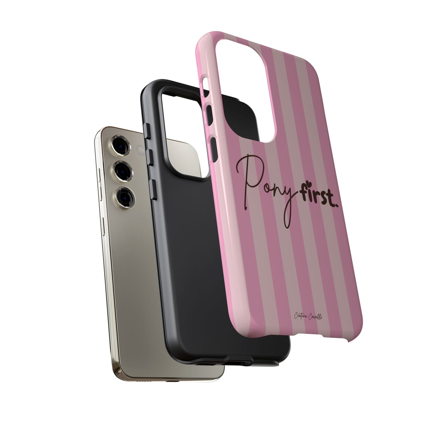 Pony First Phone Case — Pink Striped Tough Case for Horse Lovers