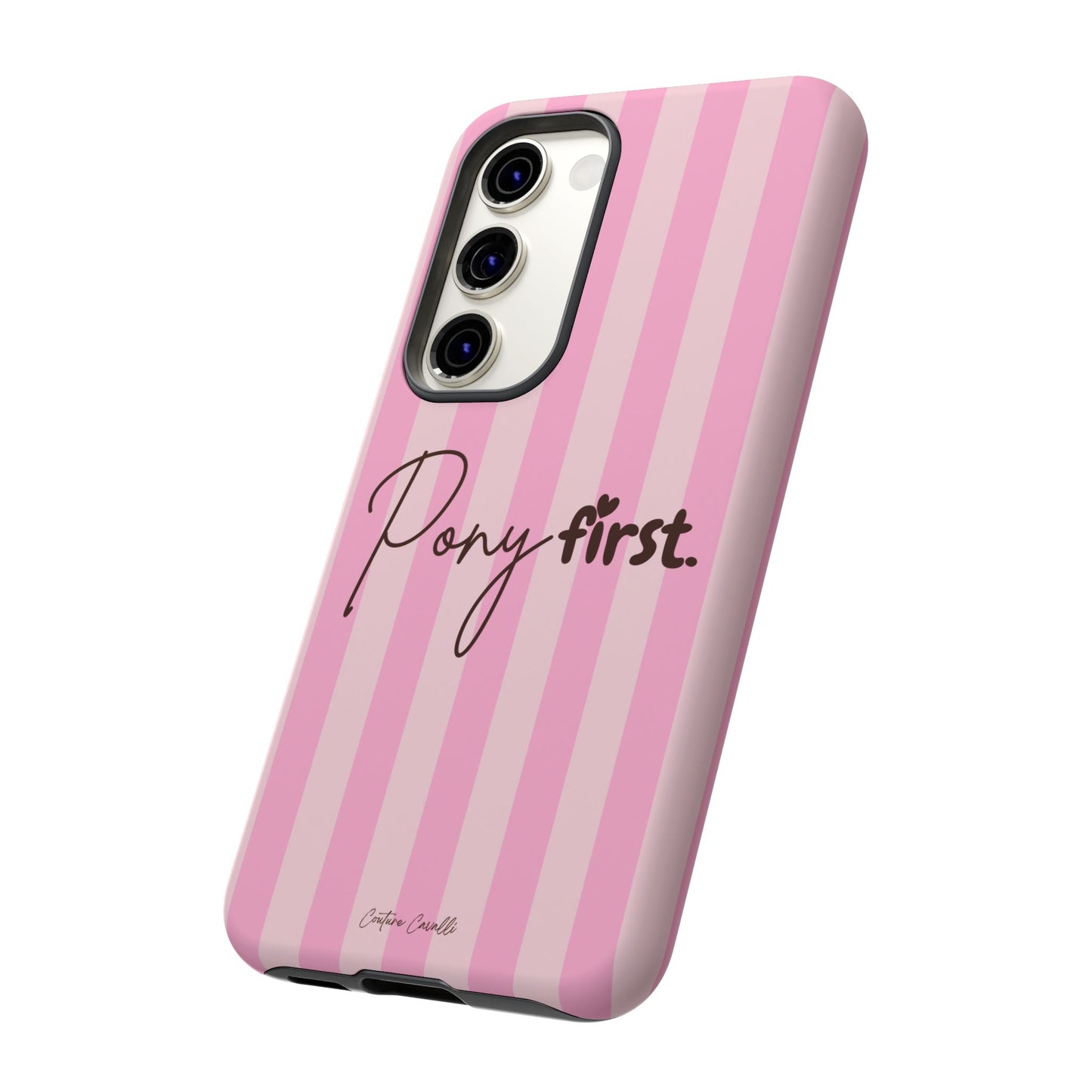 Pony First Phone Case — Pink Striped Tough Case for Horse Lovers
