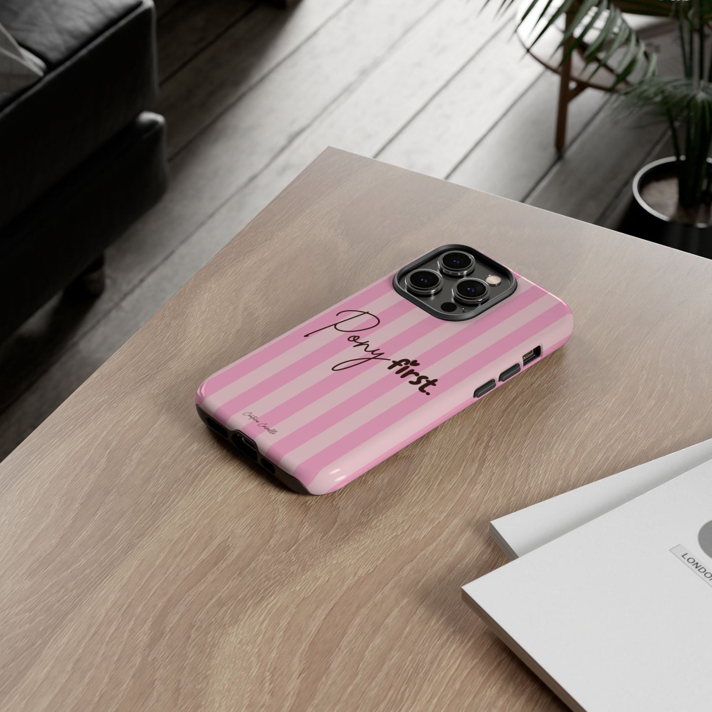 Pony First Phone Case — Pink Striped Tough Case for Horse Lovers