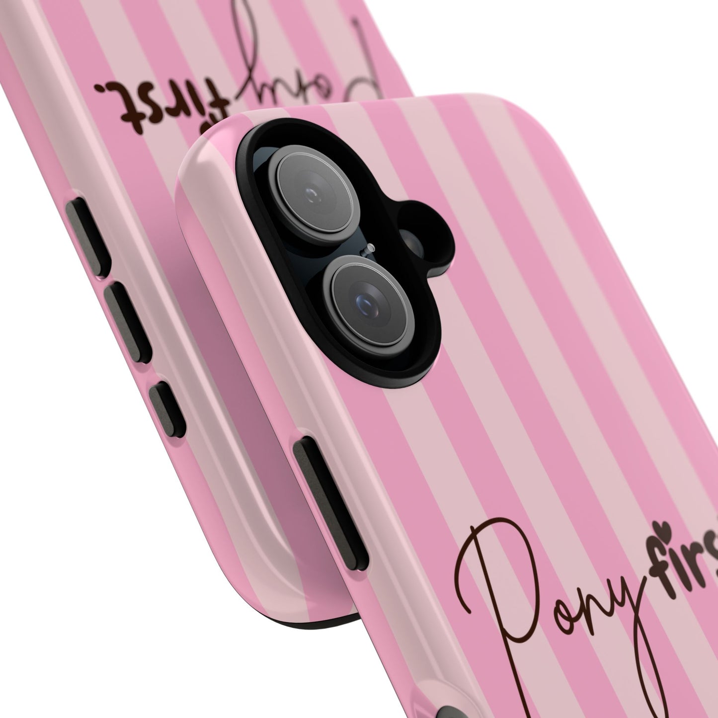 Pony First Phone Case — Pink Striped Tough Case for Horse Lovers