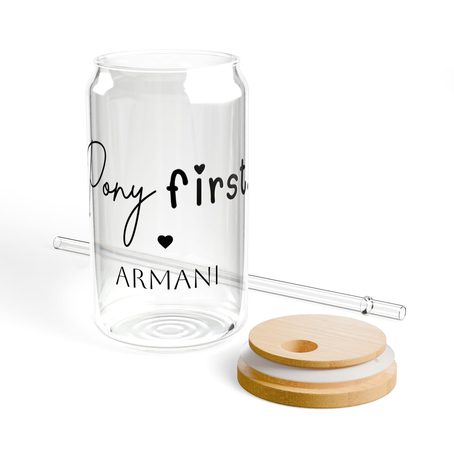 Personalisiertes Pony First Trinkglas mit Pferdenamen - Glas mit Bambusdeckel & Strohhalm für Pferdemädchen