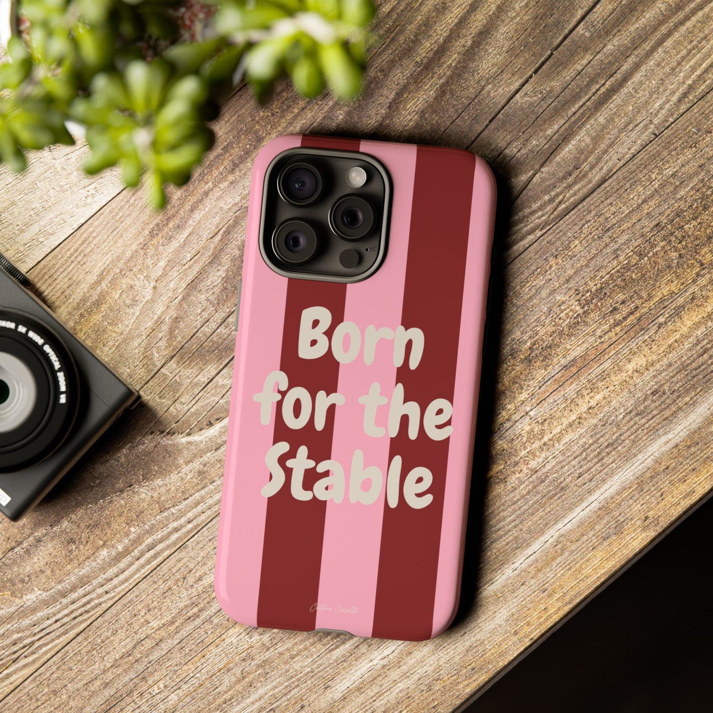 Phone Case — "Born for the Stable" Pink Striped Protective Tough Case