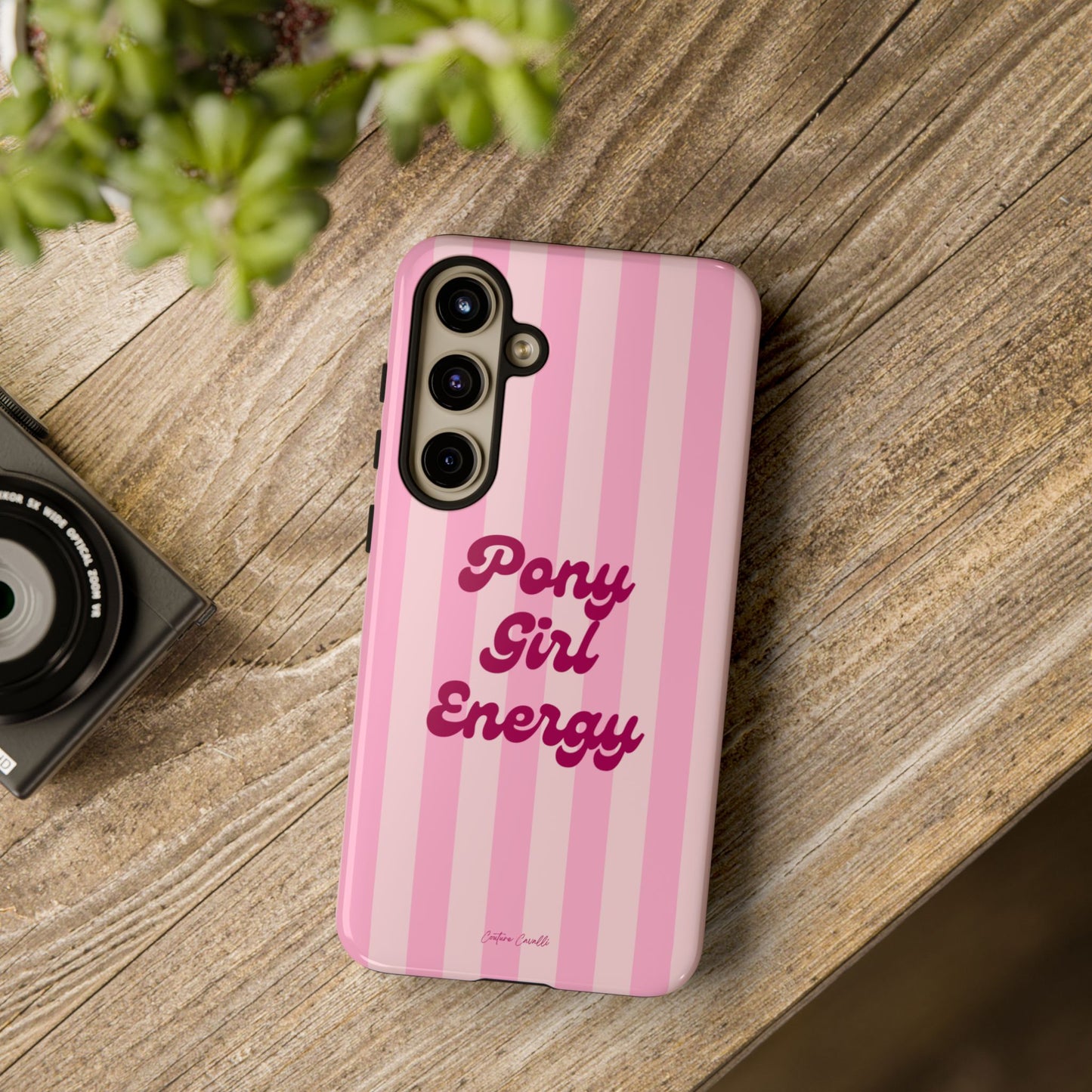 Pony Girl Energy Tough Phone Case — Pink Striped Protective Cover