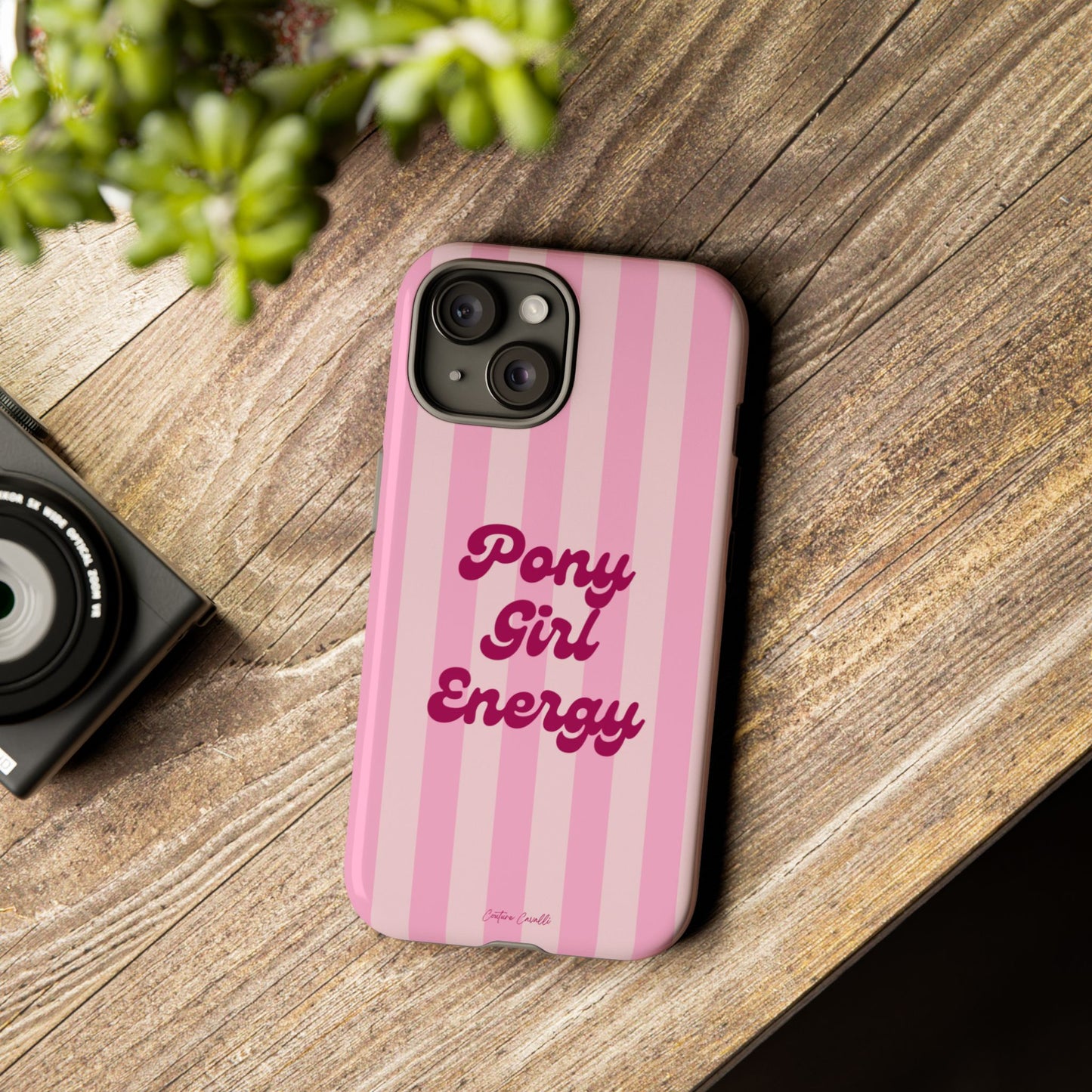 Pony Girl Energy Tough Phone Case — Pink Striped Protective Cover