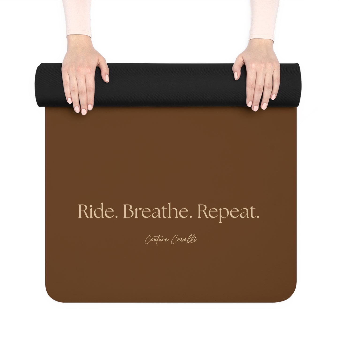 Rubber Yoga Mat — 'Ride. Breathe. Repeat.' Minimal Brown Grip Mat for Cyclists & Yoga