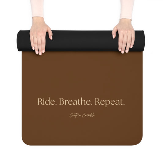 Rubber Yoga Mat — 'Ride. Breathe. Repeat.' Minimal Brown Grip Mat for Cyclists & Yoga