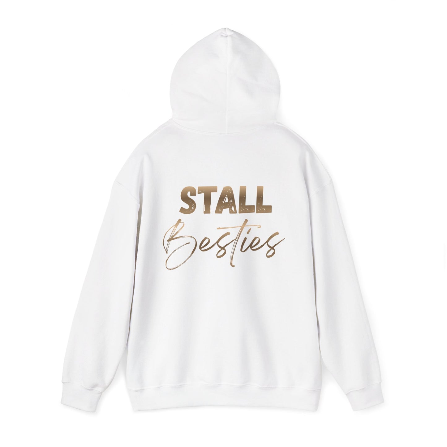Stall Besties Hoodie — Cozy Friendship Pullover with Gold Script Back Design