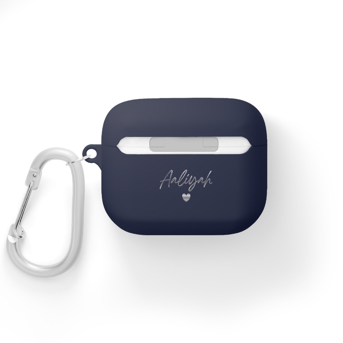Minimal Personalized AirPods Case Cover — Custom Name Script with Carabiner