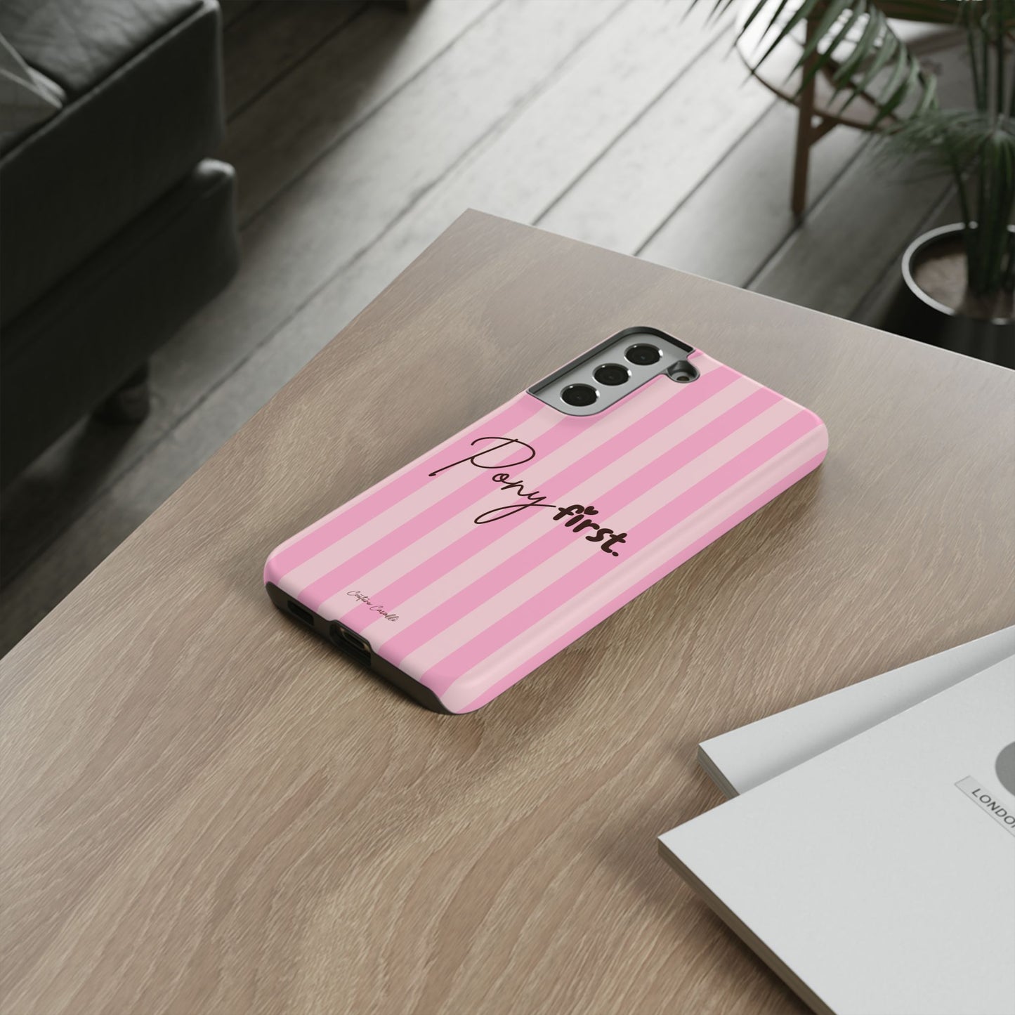 Pony First Phone Case — Pink Striped Tough Case for Horse Lovers