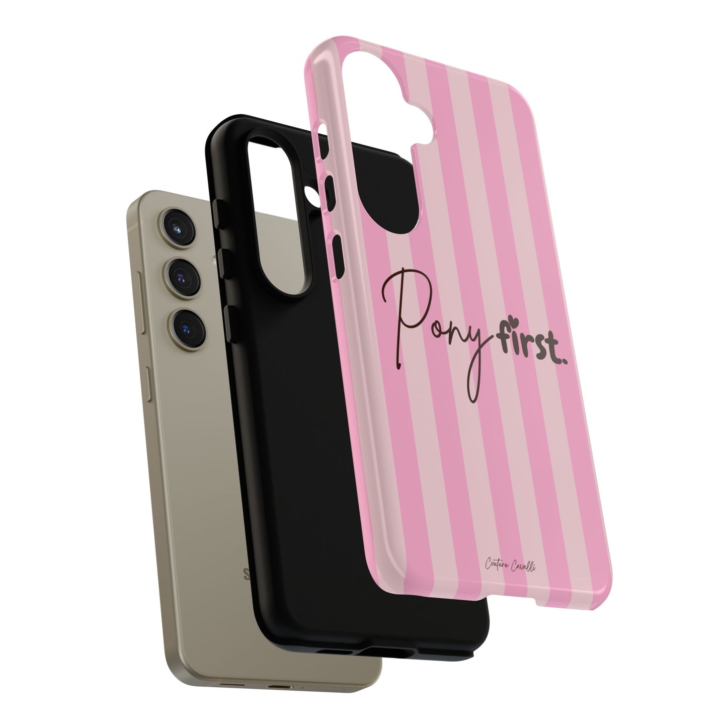 Pony First Phone Case — Pink Striped Tough Case for Horse Lovers