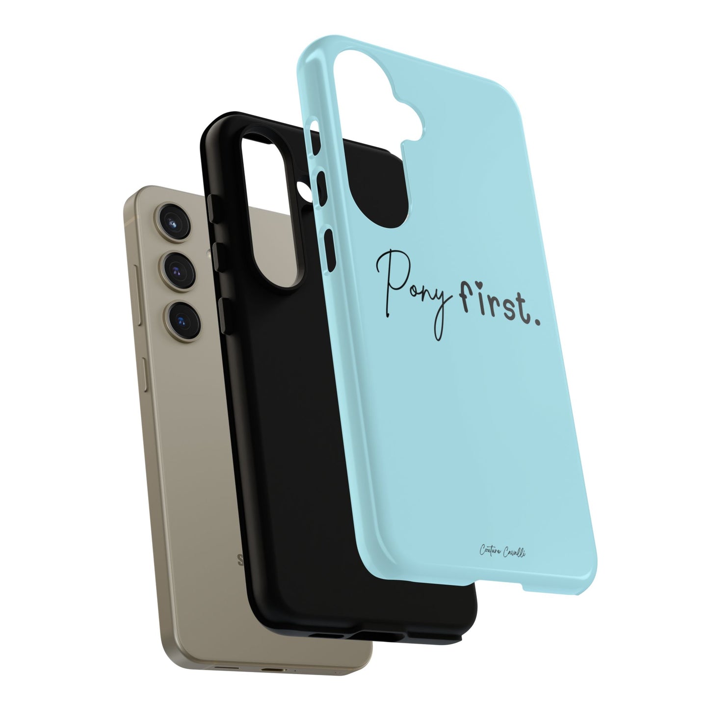 Pony First Phone Case - Protective Tough iPhone Cover with Minimalist Equestrian Script