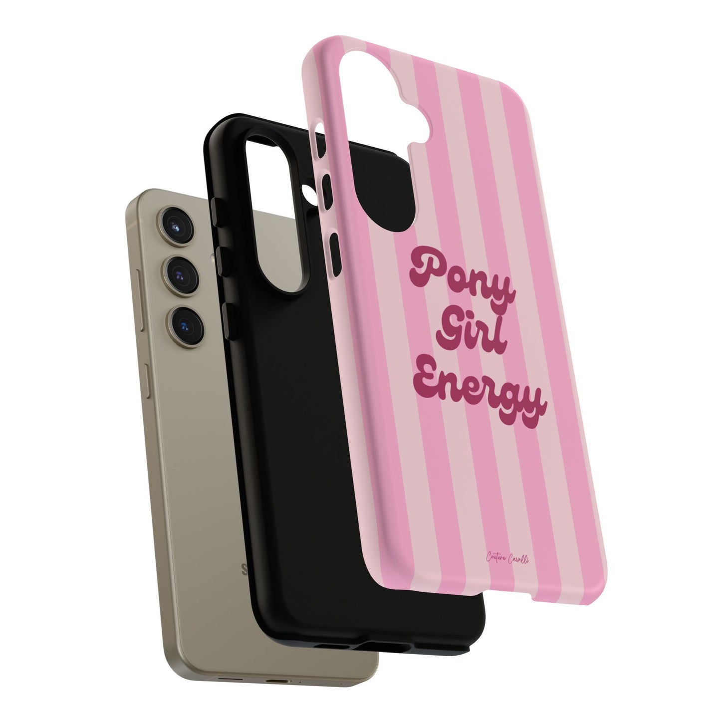 Pony Girl Energy Tough Phone Case — Pink Striped Protective Cover