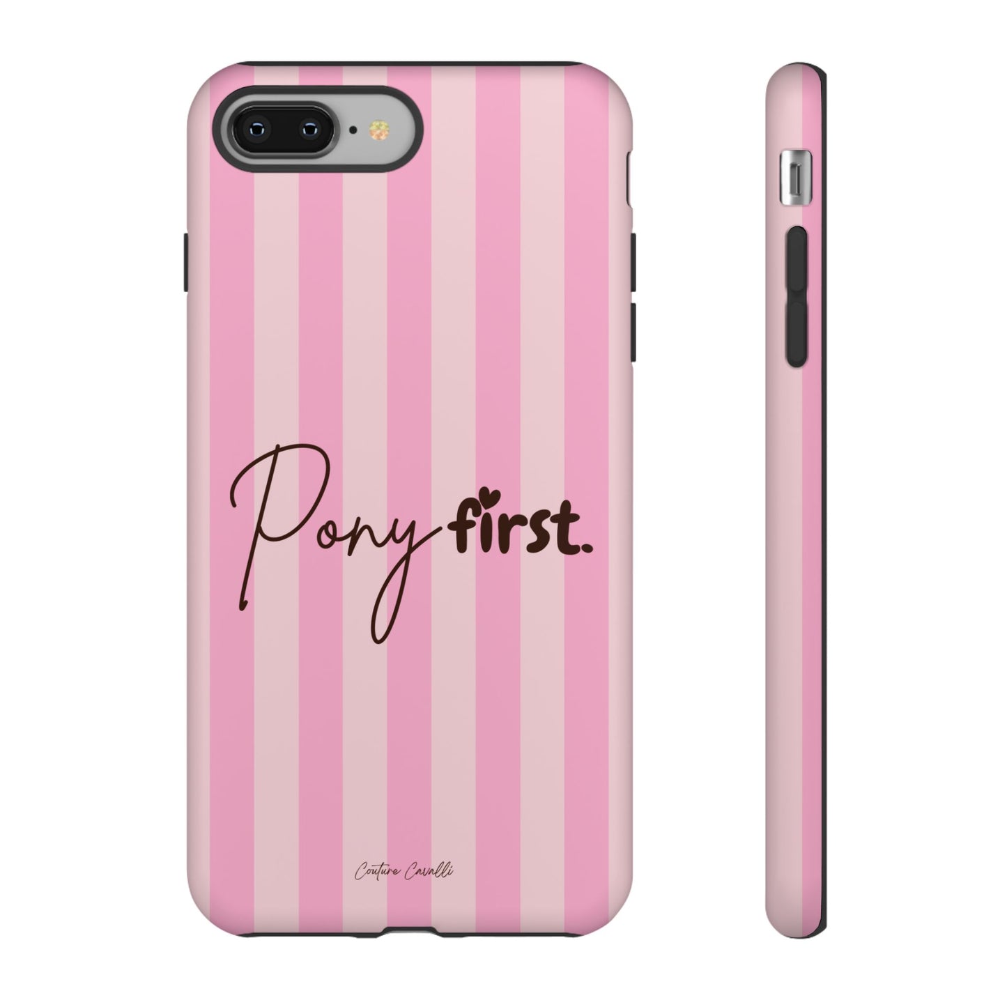 Pony First Phone Case — Pink Striped Tough Case for Horse Lovers