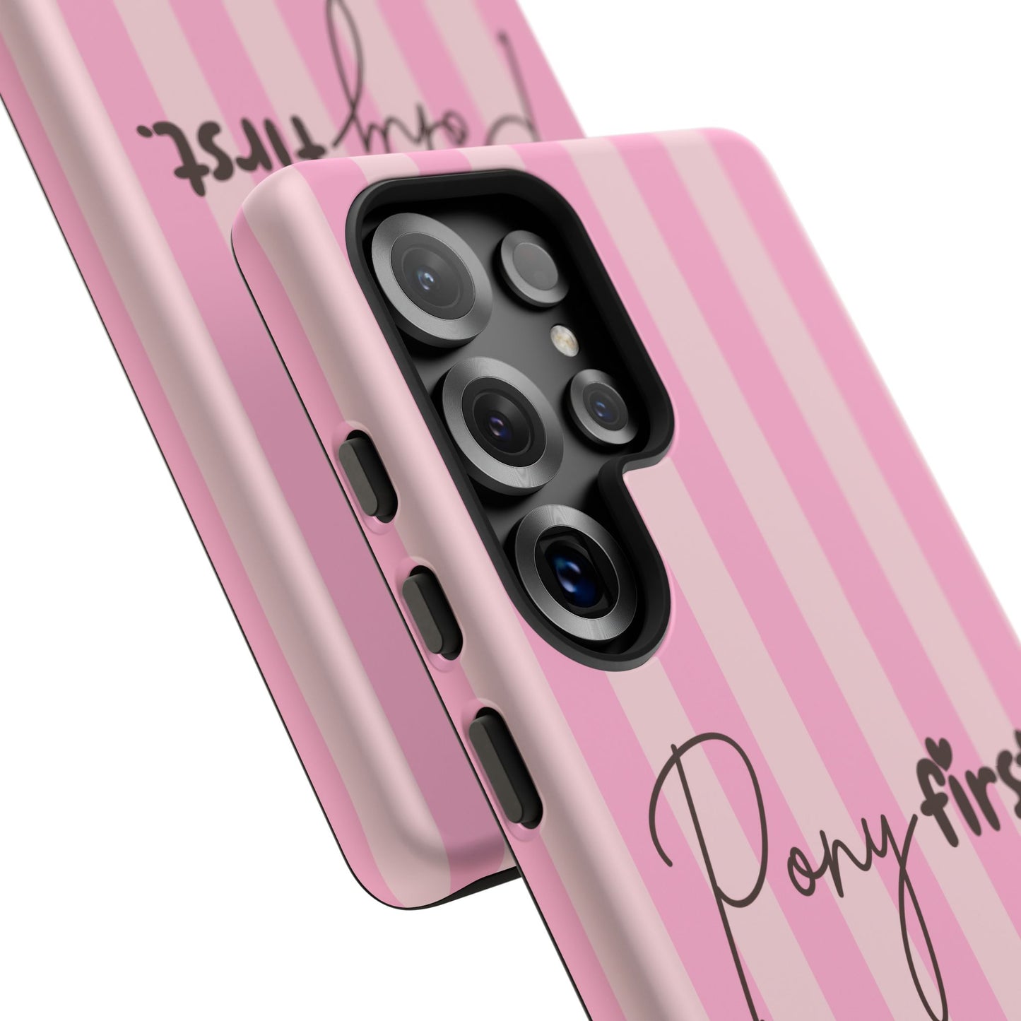 Pony First Phone Case — Pink Striped Tough Case for Horse Lovers