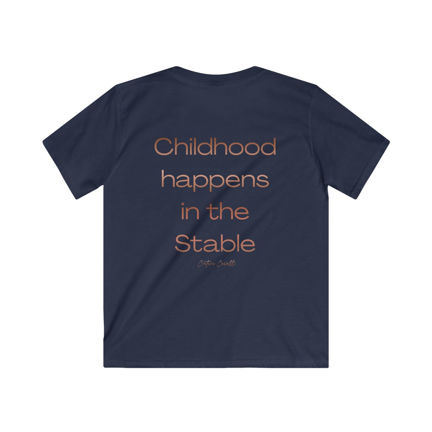 Kids Tee — "Childhood Happens in the Stable" Horse Lover T‑Shirt