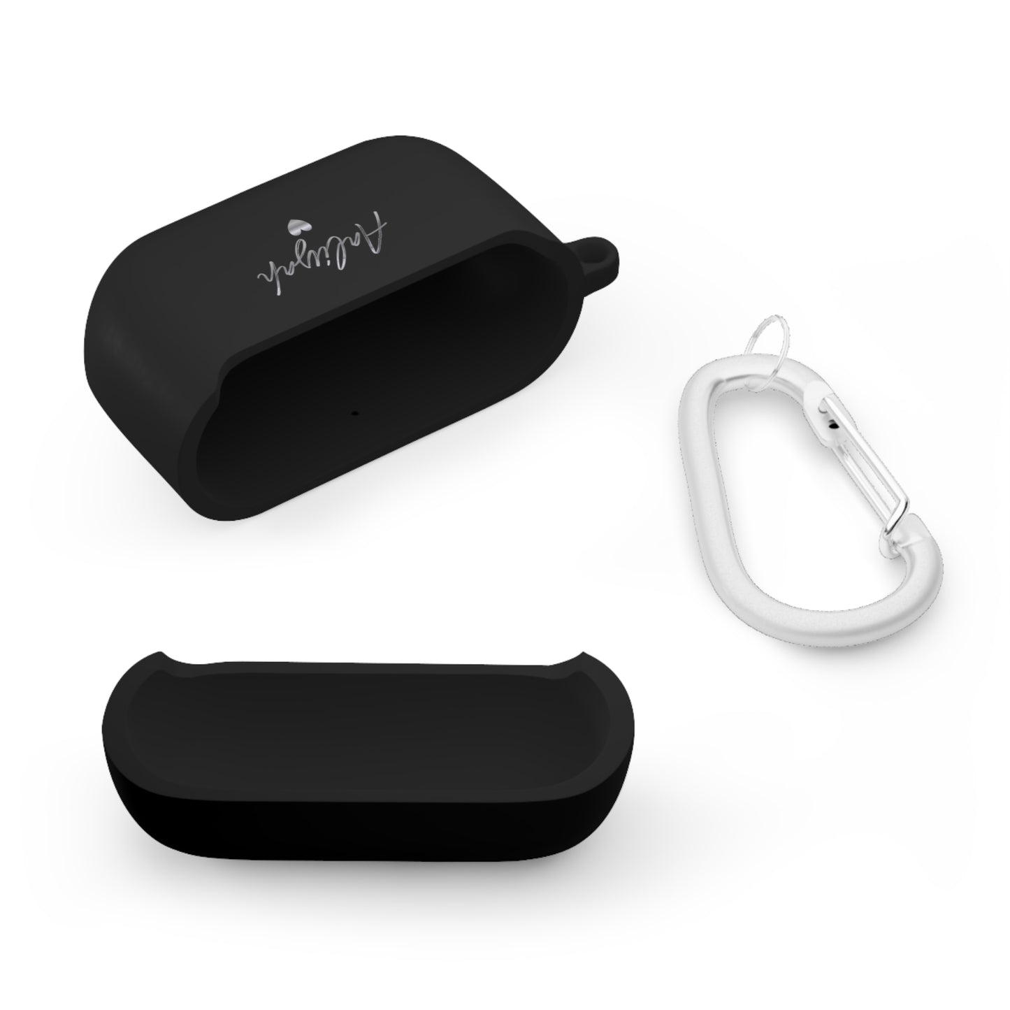 Minimal Personalized AirPods Case Cover — Custom Name Script with Carabiner