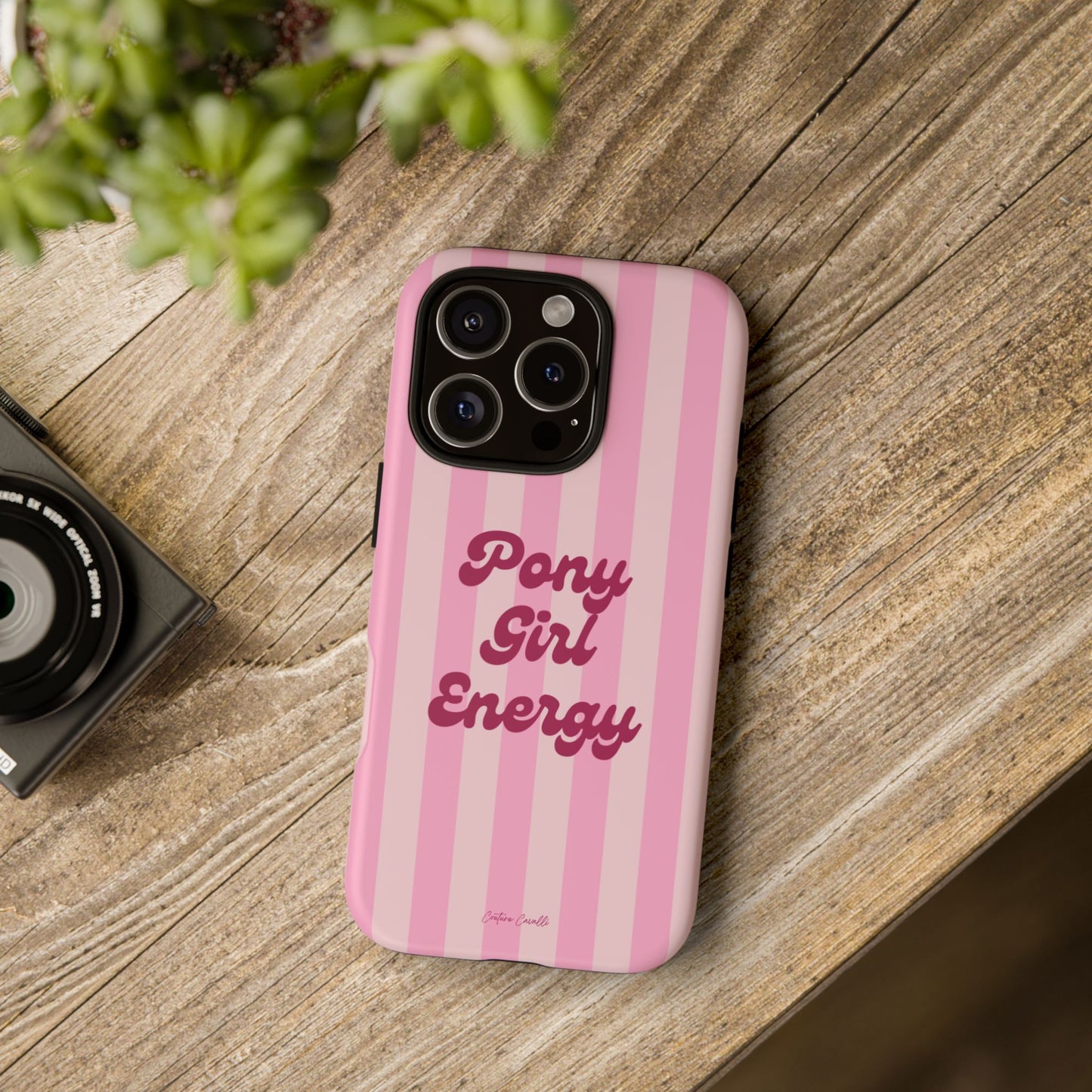 Pony Girl Energy Tough Phone Case — Pink Striped Protective Cover