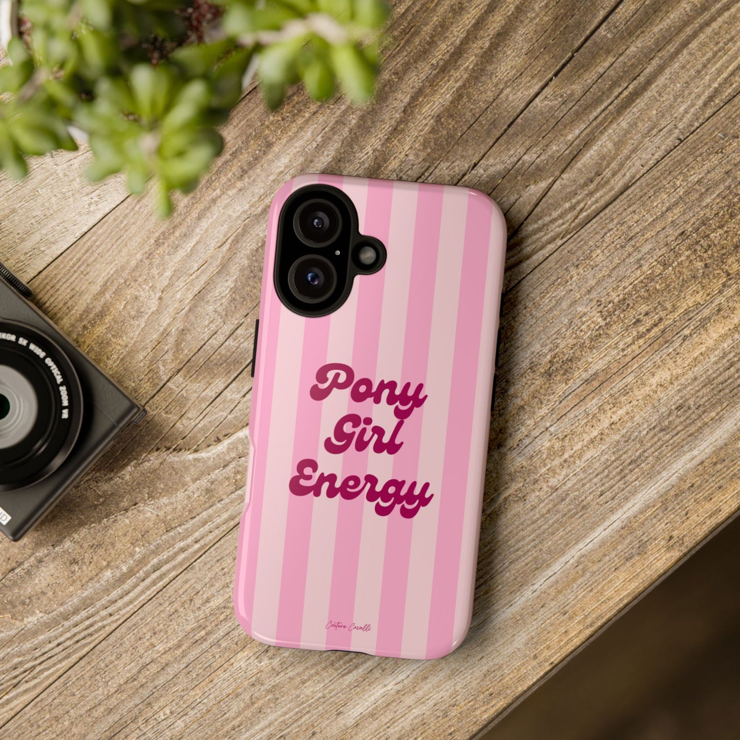 Pony Girl Energy Tough Phone Case — Pink Striped Protective Cover
