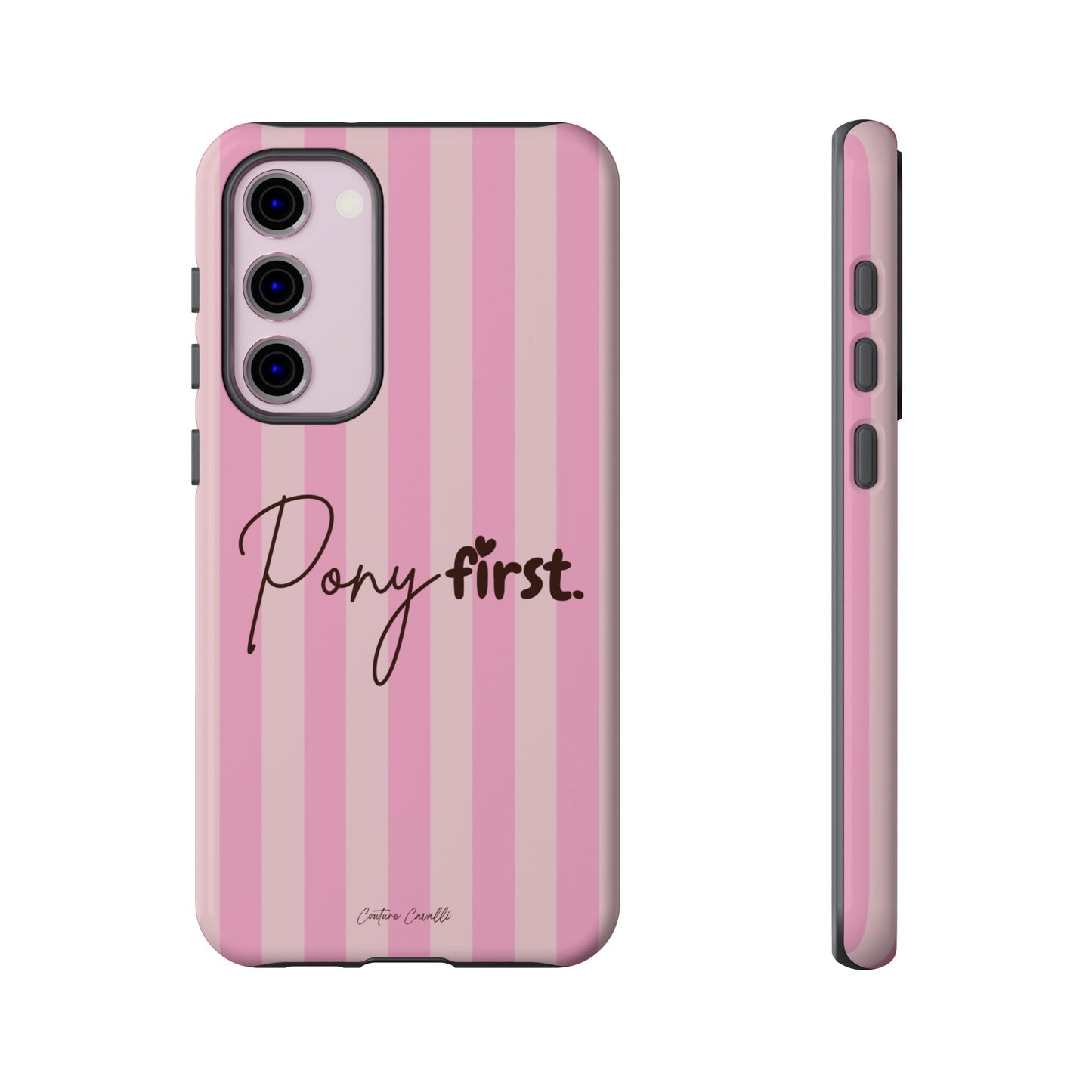 Pony First Phone Case — Pink Striped Tough Case for Horse Lovers