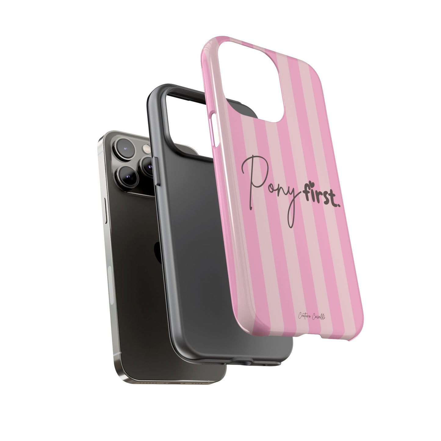 Pony First Phone Case — Pink Striped Tough Case for Horse Lovers