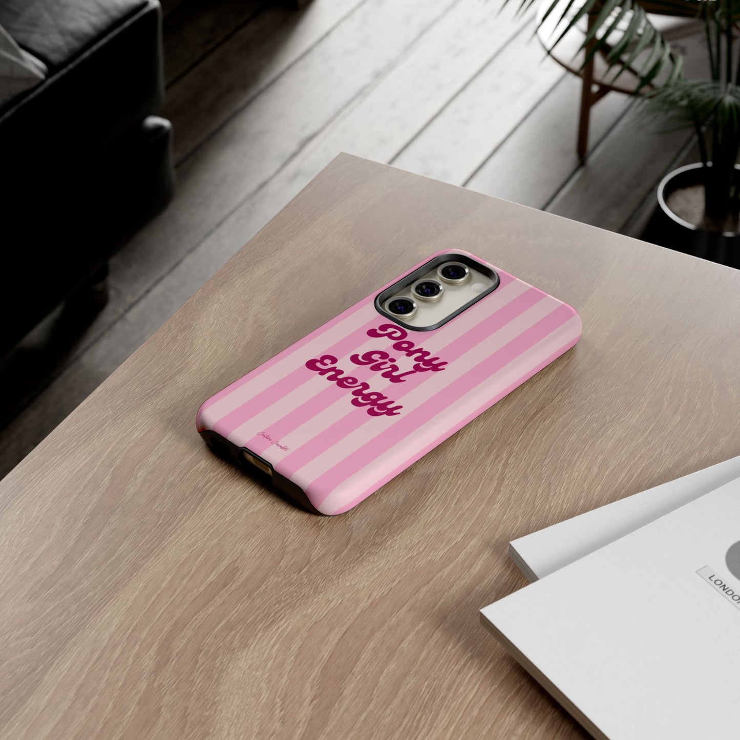 Pony Girl Energy Tough Phone Case — Pink Striped Protective Cover