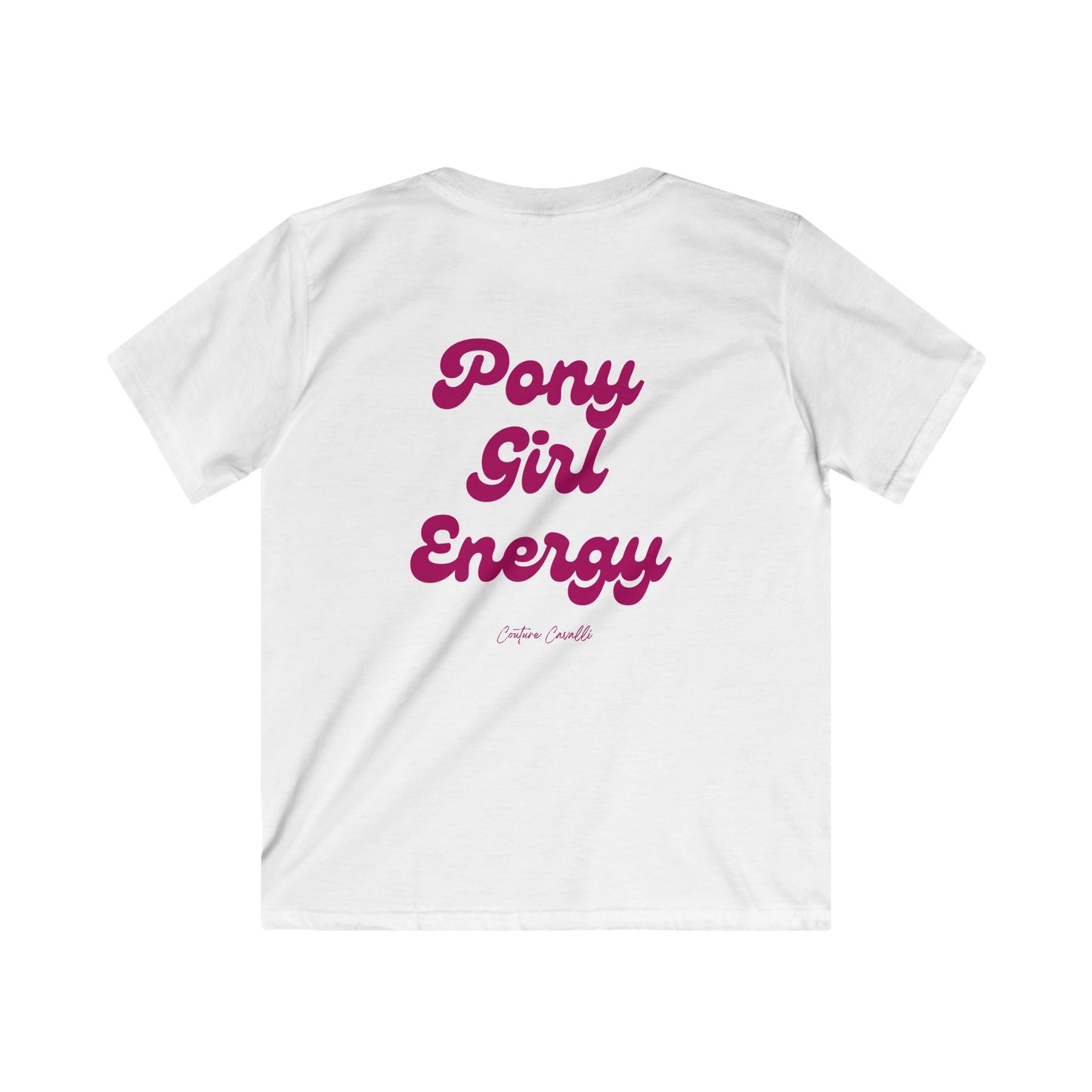 Kids Tee — "Pony Girl Energy" Retro Script Back Print, Cute Equestrian Shirt for Girls