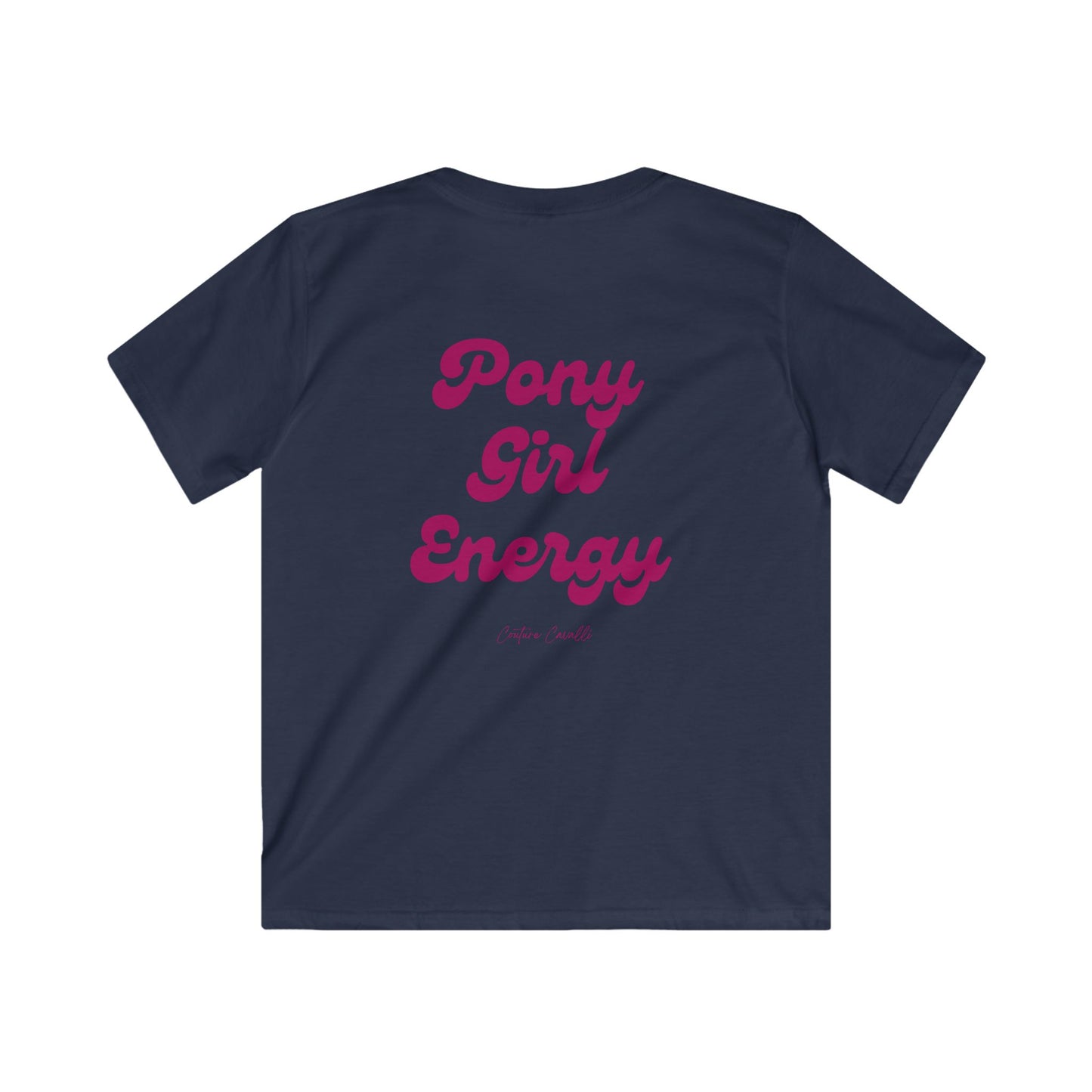 Kids Tee — "Pony Girl Energy" Retro Script Back Print, Cute Equestrian Shirt for Girls