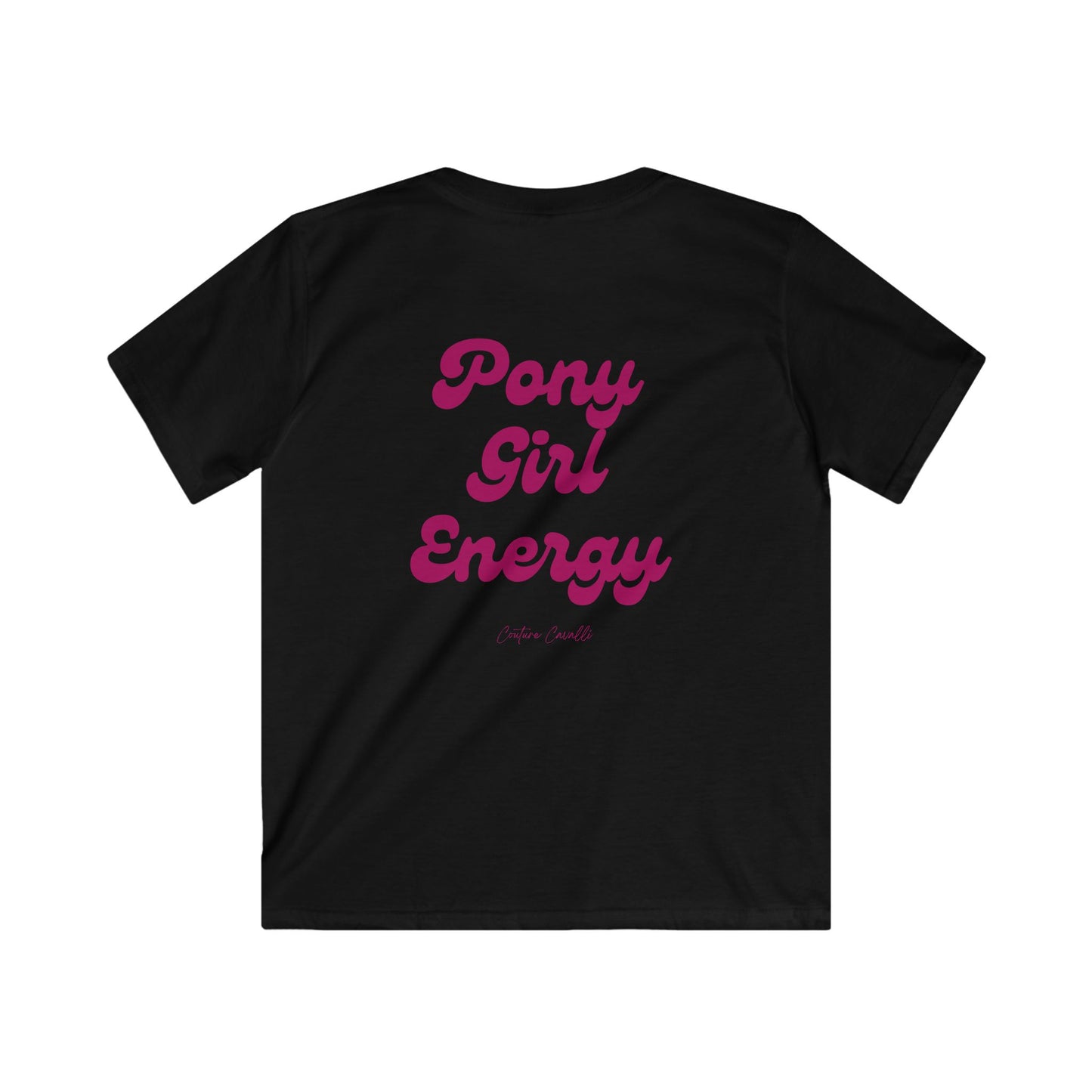 Kids Tee — "Pony Girl Energy" Retro Script Back Print, Cute Equestrian Shirt for Girls